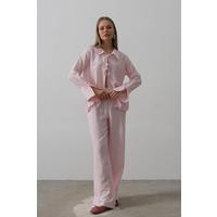 Çzgili Bağlamalı Pantolon Takım - Pembe