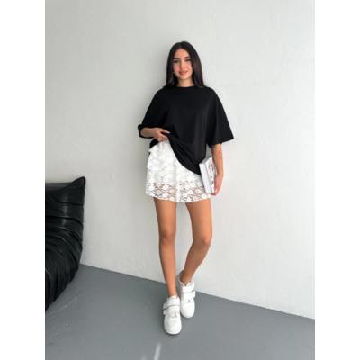 Dantel Şortlu Etek - Beyaz