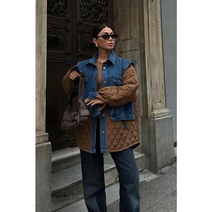 Denim Garnili Kapitone Ceket 7071