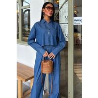 Denim Gömlek Plazzo Pantolon Takım 10163-08