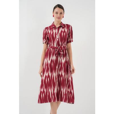 Desenli Kısa Kol Elbise 2532 - Bordo