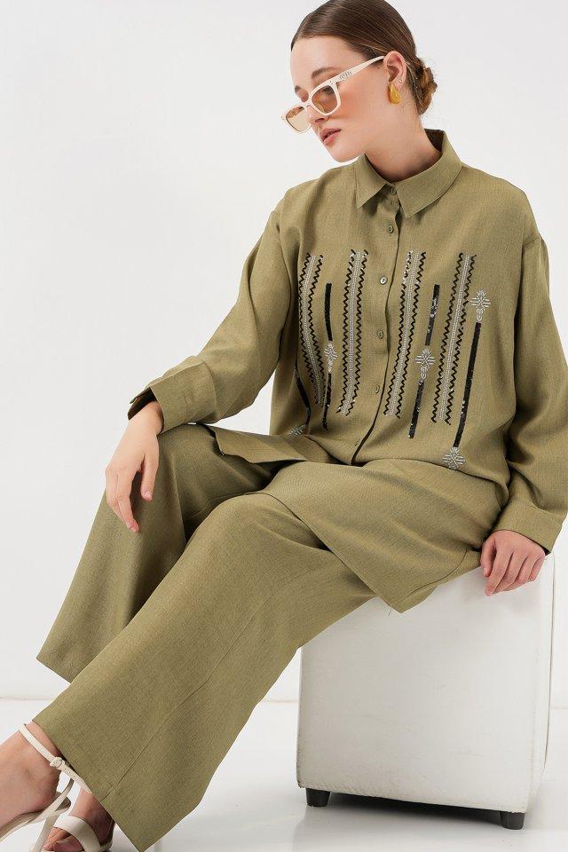 Desenli Tunik Pantolon İkili Takım 6720 - Çağla