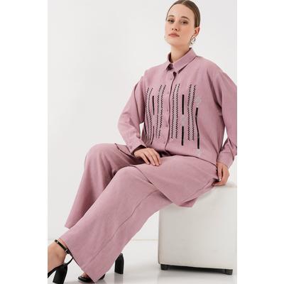 Desenli Tunik Pantolon İkili Takım 6720 - Gül Kurusu
