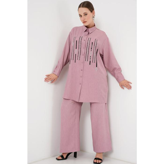 Desenli Tunik Pantolon İkili Takım 6720 - Gül Kurusu
