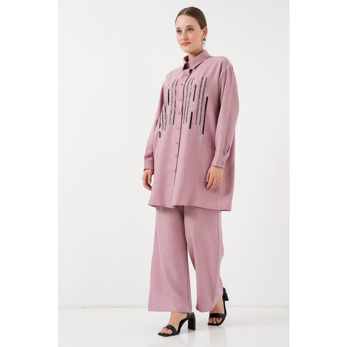 Desenli Tunik Pantolon İkili Takım 6720 - Gül Kurusu