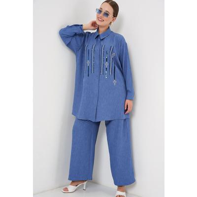 Desenli Tunik Pantolon İkili Takım 6720 - İndigo