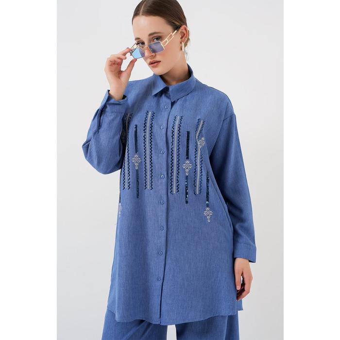 Desenli Tunik Pantolon İkili Takım 6720 - İndigo
