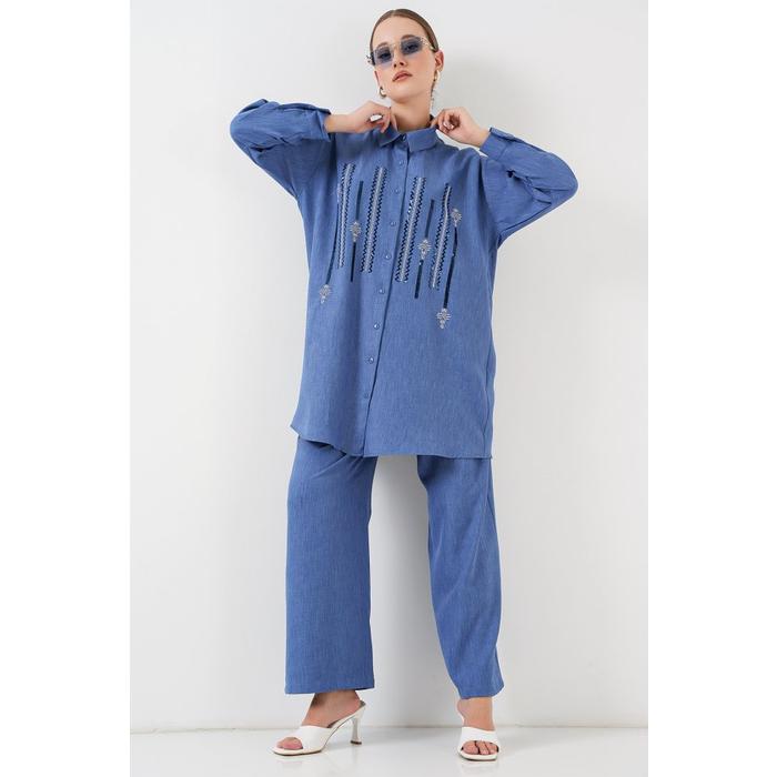 Desenli Tunik Pantolon İkili Takım 6720 - İndigo