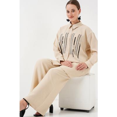 Desenli Tunik Pantolon İkili Takım 6720 - Krem