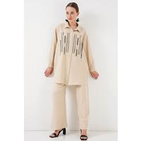 Desenli Tunik Pantolon İkili Takım 6720 - Krem