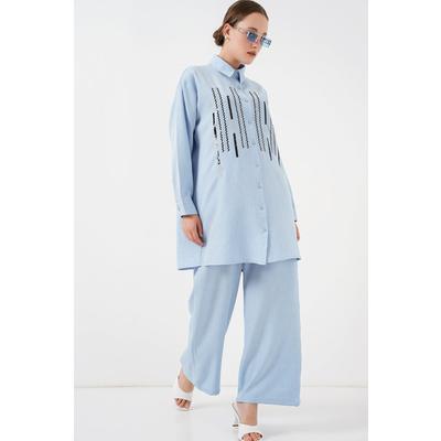 Desenli Tunik Pantolon İkili Takım 6720 - Mavi