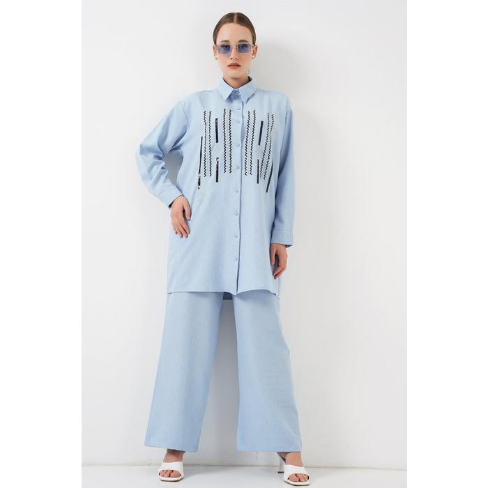 Desenli Tunik Pantolon İkili Takım 6720 - Mavi