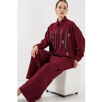Desenli Tunik Pantolon İkili Takım 6720 - Bordo
