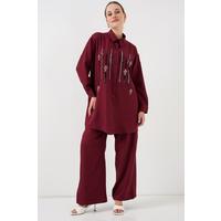 Desenli Tunik Pantolon İkili Takım 6720 - Bordo