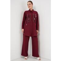 Desenli Tunik Pantolon İkili Takım 6720 - Bordo