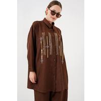 Desenli Tunik Pantolon İkili Takım 6720 - Kahverengi