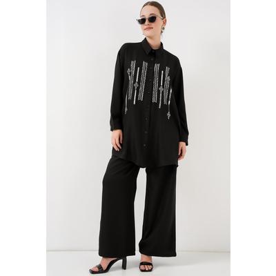 Desenli Tunik Pantolon İkili Takım 6720 - Siyah