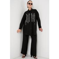 Desenli Tunik Pantolon İkili Takım 6720 - Siyah