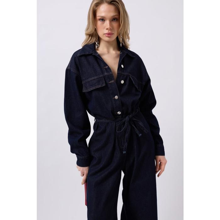 Düğme Detaylı Denim Tulum