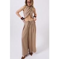 Düşük Bel Oversize Keten Pantolon