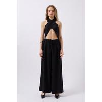Düşük Bel Oversize Keten Pantolon