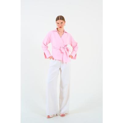 Düz Yandan Bağlamalı Gömlek - Pembe