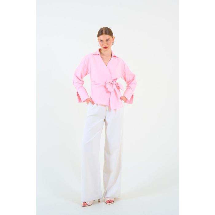 Düz Yandan Bağlamalı Gömlek - Pembe