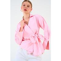 Düz Yandan Bağlamalı Gömlek - Pembe
