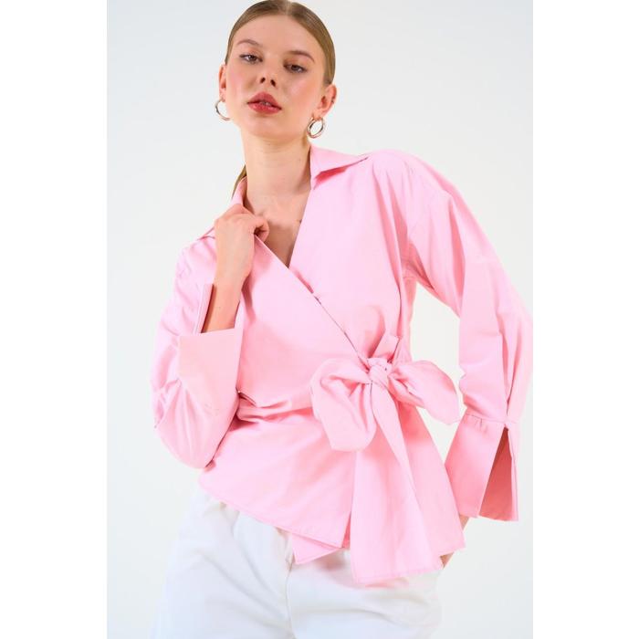 Düz Yandan Bağlamalı Gömlek - Pembe