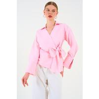 Düz Yandan Bağlamalı Gömlek - Pembe