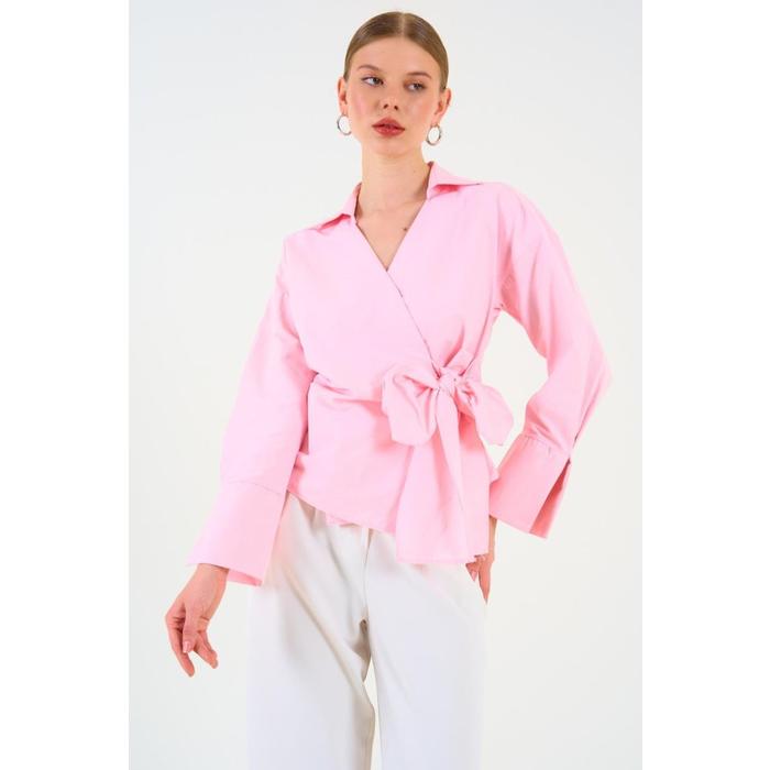 Düz Yandan Bağlamalı Gömlek - Pembe