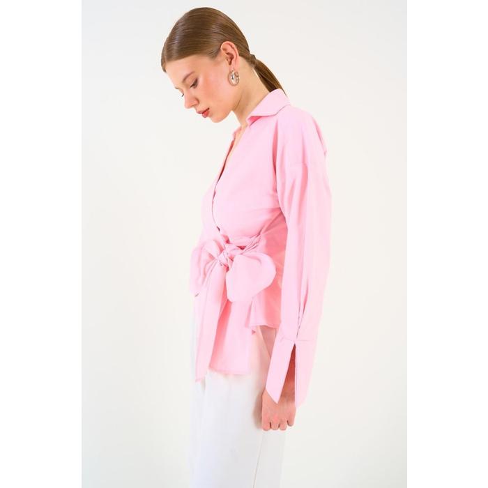 Düz Yandan Bağlamalı Gömlek - Pembe