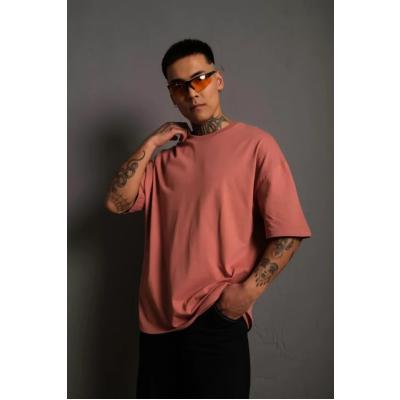 Erkek 24/1 Düz A Kalite Oversize T-shirt - Gül Kurusu