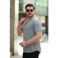 Erkek Apaç Yaka örme Kumaş Kısa Kollu Gömlek
