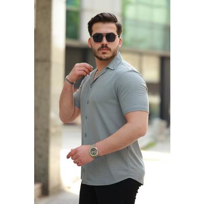 Erkek Apaç Yaka örme Kumaş Kısa Kollu Gömlek