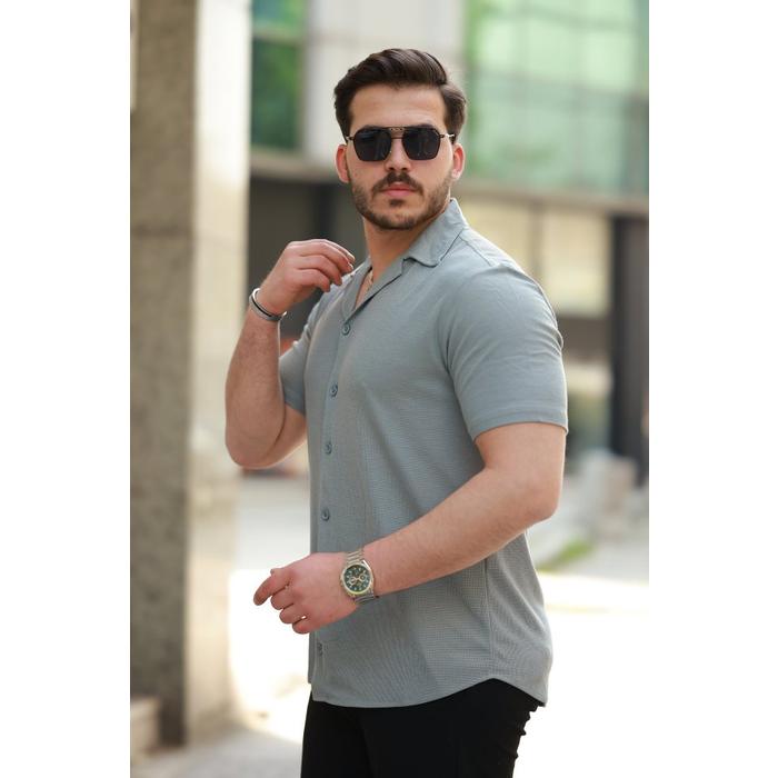 Erkek Apaç Yaka örme Kumaş Kısa Kollu Gömlek