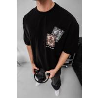 Erkek Baskılı Oversize T-shirt - Siyah