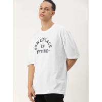 Erkek Baskılı Oversize T-shirt - Beyaz