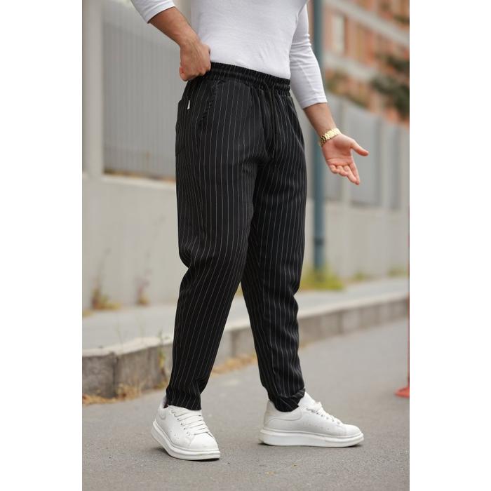 Erkek Beli Bağcıklı çizgili Pantolon