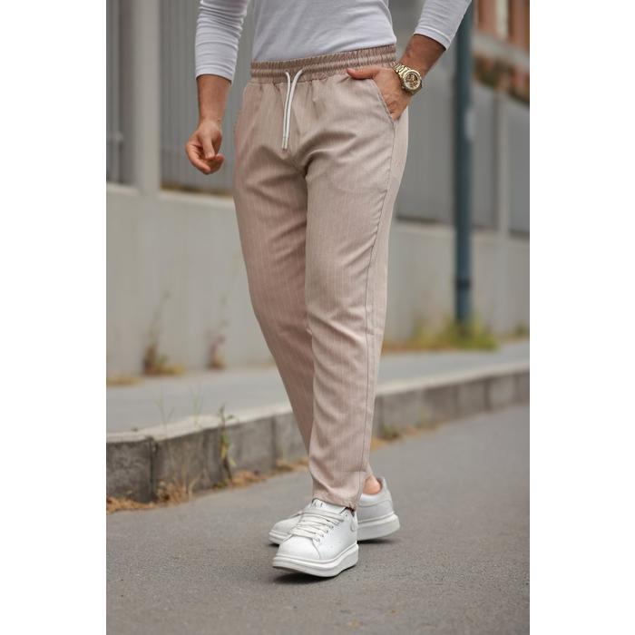 Erkek Beli Bağcıklı çizgili Pantolon