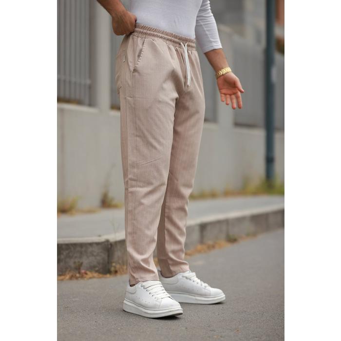 Erkek Beli Bağcıklı çizgili Pantolon
