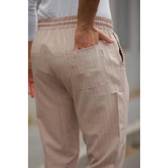Erkek Beli Bağcıklı çizgili Pantolon