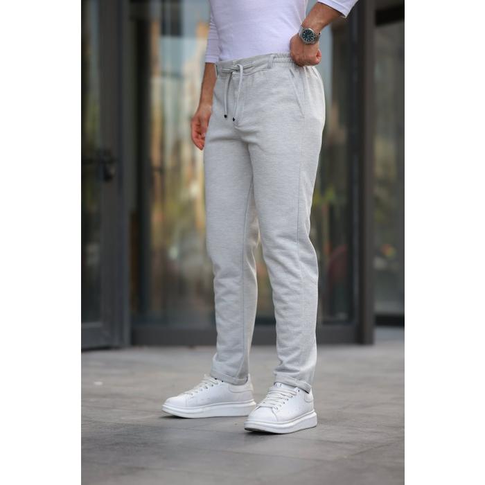 Erkek Beli Bağcıklı Duble Paça örme Pamuklu Kumaş Jogger Pantolon