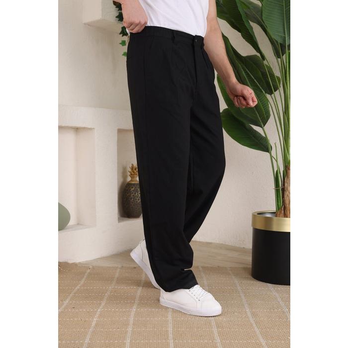 Erkek Beli Lastikli Pileli Baggy Pantolon
