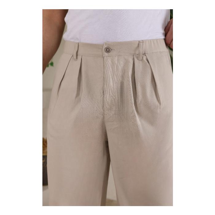 Erkek Beli Lastikli Pileli Baggy Pantolon