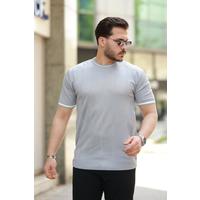 Erkek Bisiklet Yaka çizgi Desenli Ribanalı Kısa Kollu Tshirt