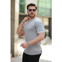 Erkek Bisiklet Yaka çizgi Desenli Ribanalı Kısa Kollu Tshirt