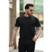 Erkek Bisiklet Yaka çizgi Desenli Ribanalı Kısa Kollu Tshirt