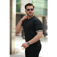 Erkek Bisiklet Yaka çizgi Desenli Ribanalı Kısa Kollu Tshirt