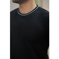 Erkek Bisiklet Yaka çizgi Desenli Ribanalı Kısa Kollu Tshirt